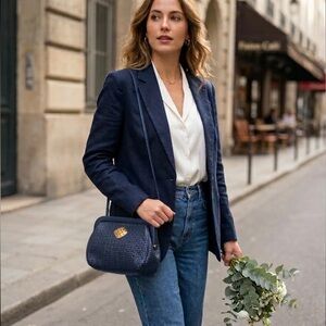 Vintage Susan Gail Navy Blue Woven Leather Crossbody Bag